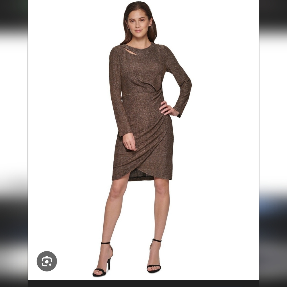 DKNY Nwt Women's Metallic Brown Long Sleeve Dress Size 14